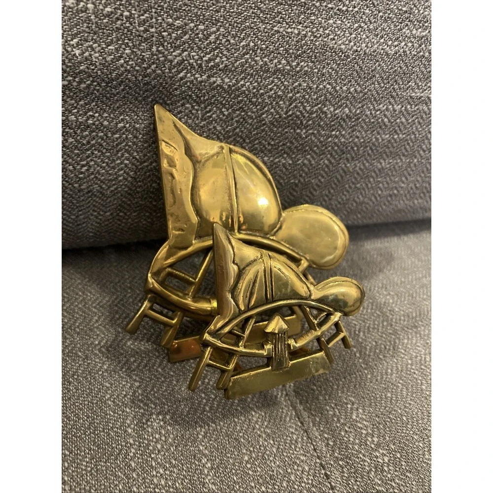 Brass Firefighter Mail Holder Tray Desk Art Helmets Ladders Hydrants